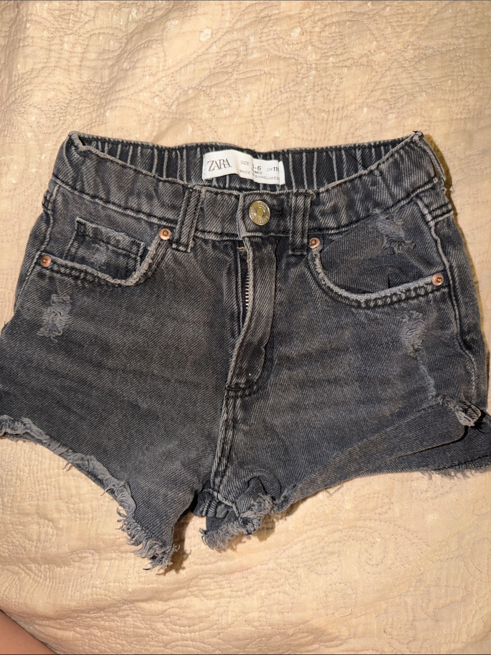 Zara Washed Black Distressed Denim Shorts